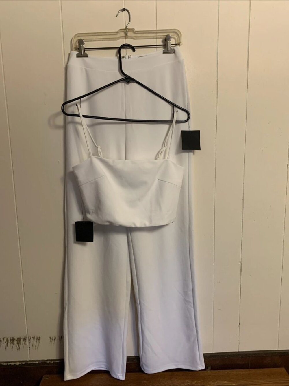 Lulu's Solid Ivory Wide Leg Pants & Spaghetti Strap Top Size Medium